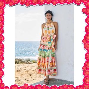 Farm Rio Sunset Halter Bow Maxi Dress, Size L, worn once